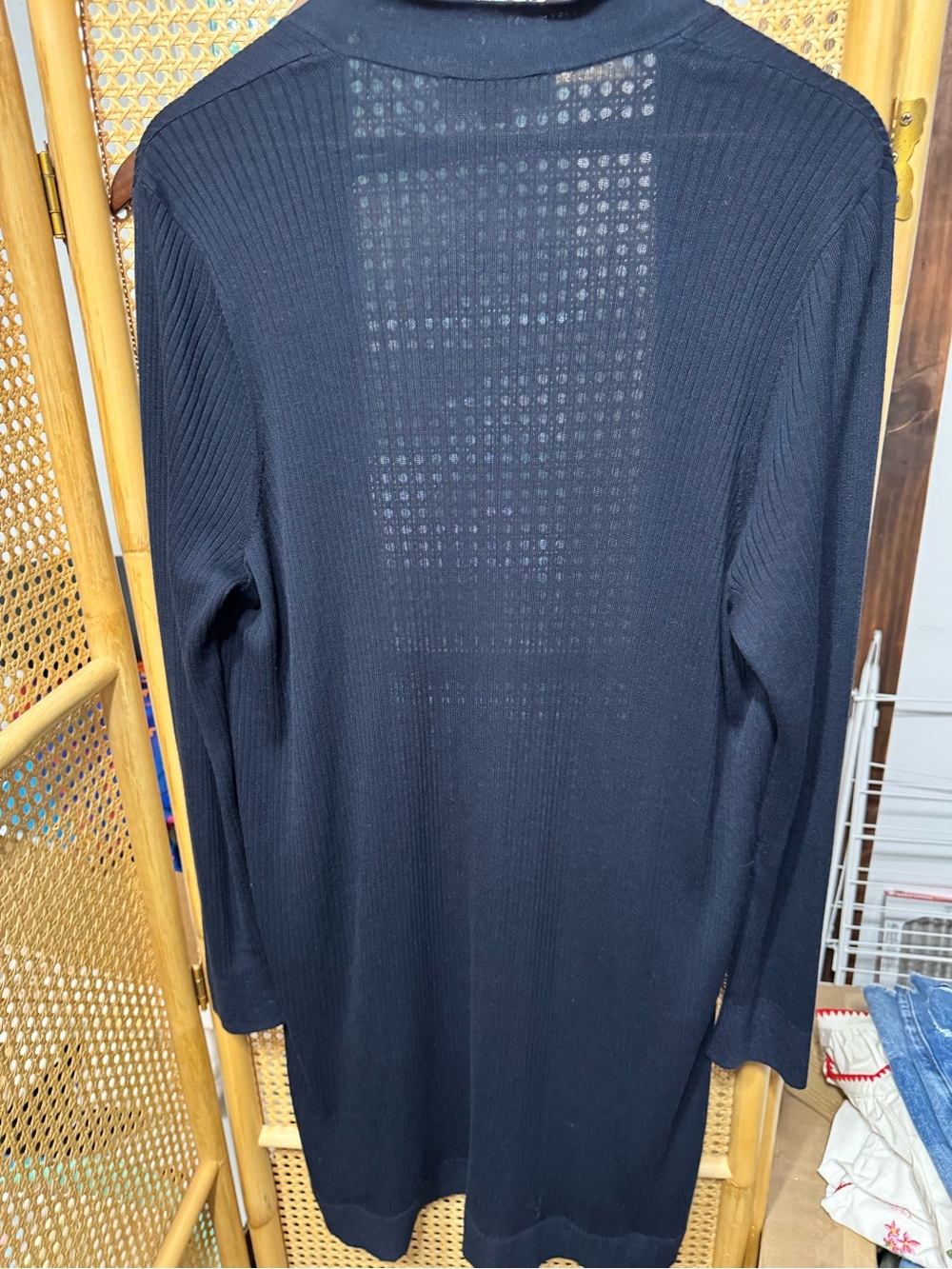 LOFT Open-Front Ribbed Cardigan Sweater - Navy - Picture 3 of 6